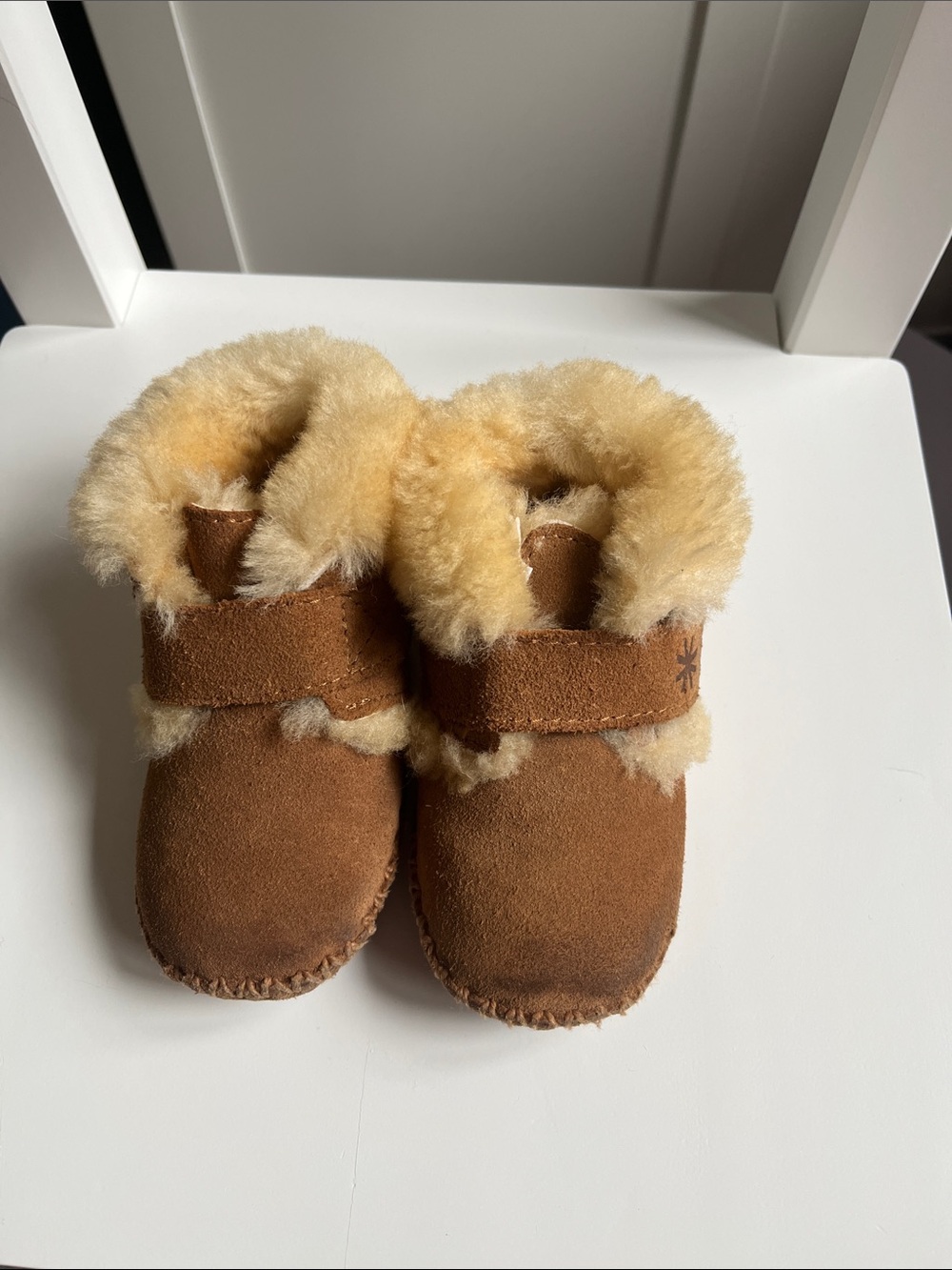 LL Bean Brown Suede Baby Moccasins with Shearling Lining